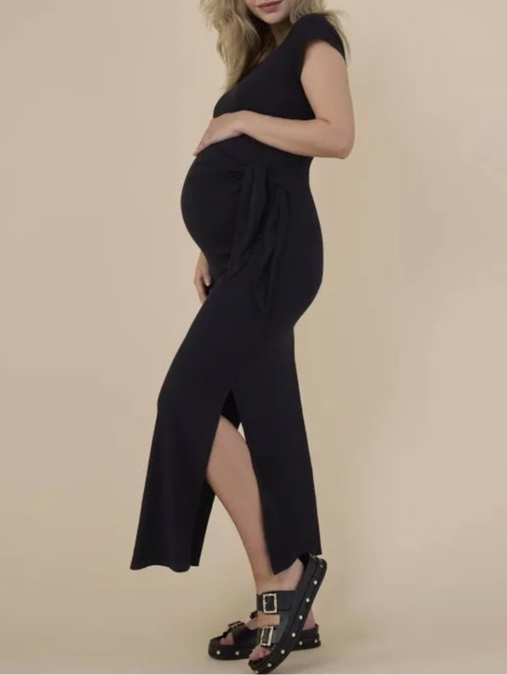 Motherhood Black Maternity Side-Slit Tie-Waist Jumpsuit
